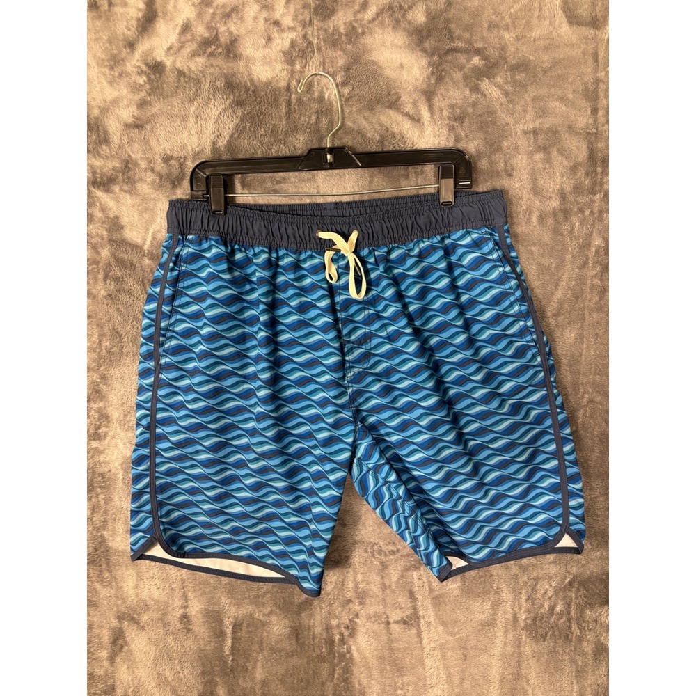 Fair Harbor Mens Blue Wave Print Swim Trunks Shorts Size XL Zipper Pocket